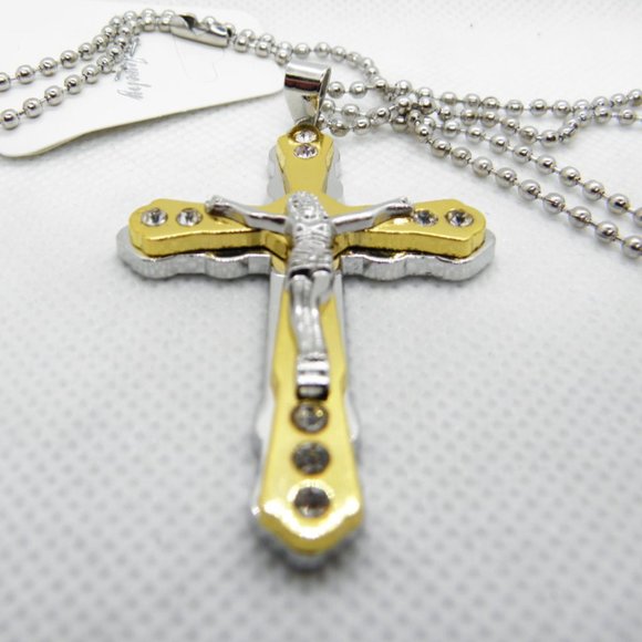 Classic Unisex Two tone Cross Pendant - Picture 8 of 12